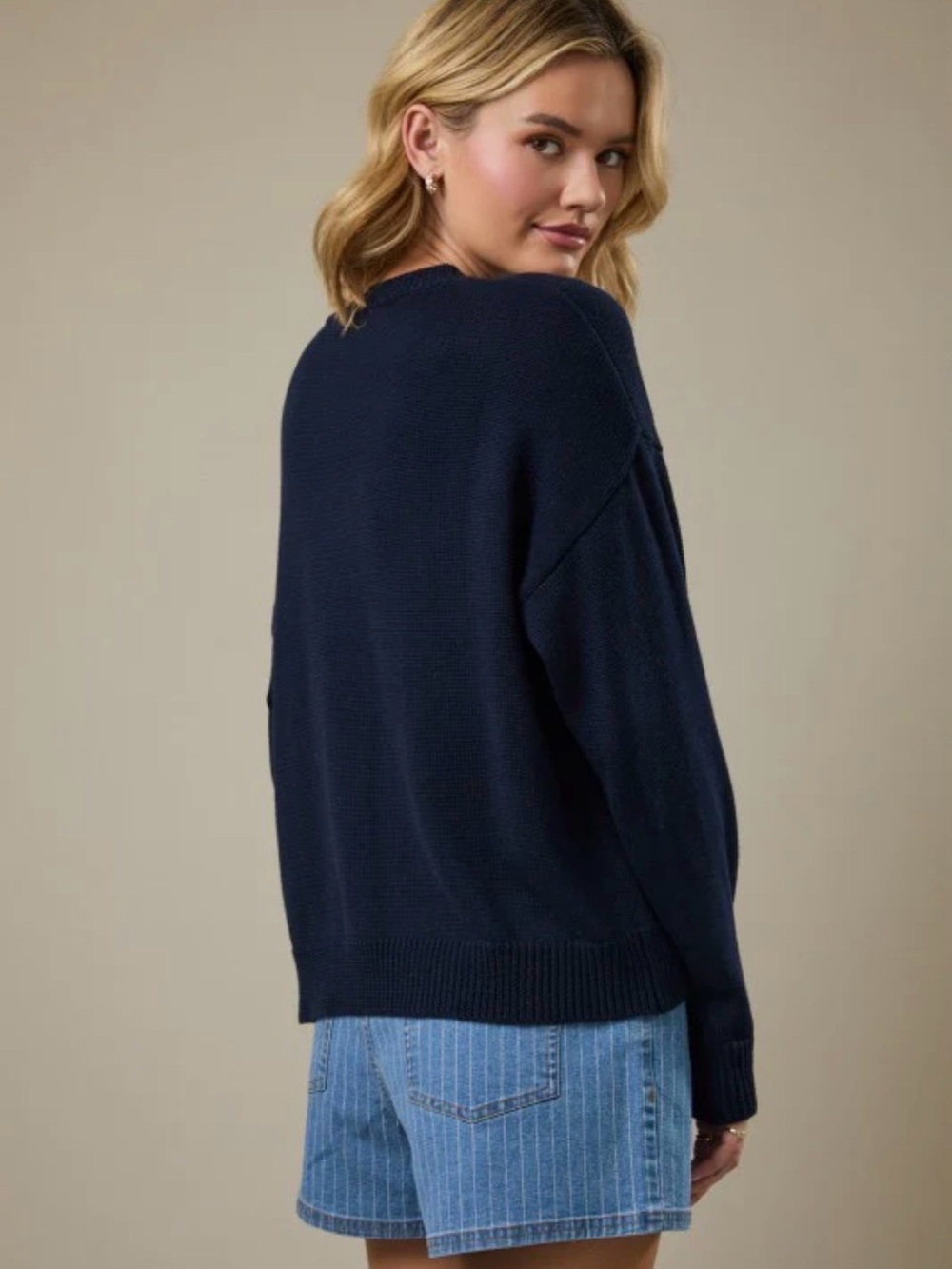 8 Navy Horse Intarsia Button Cardigan Sweater - Picture 3 of 3